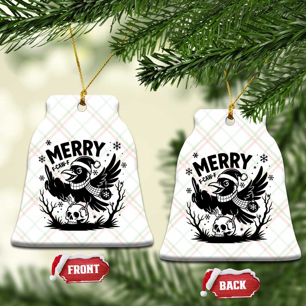 Merry F Caw F Xmas Raven Ceramic Ornament Funny Holiday Gift - Wonder Print Shop