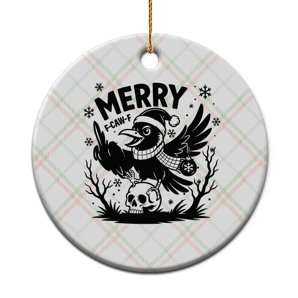 Merry F Caw F Xmas Raven Ceramic Ornament Funny Holiday Gift - Wonder Print Shop