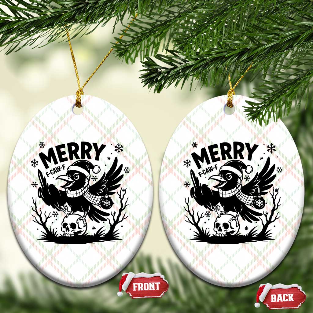 Merry F Caw F Xmas Raven Ceramic Ornament Funny Holiday Gift - Wonder Print Shop