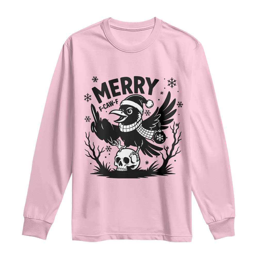 Merry F Caw F Christmas Raven Long Sleeve Shirt Funny Holiday Gift - Wonder Print Shop