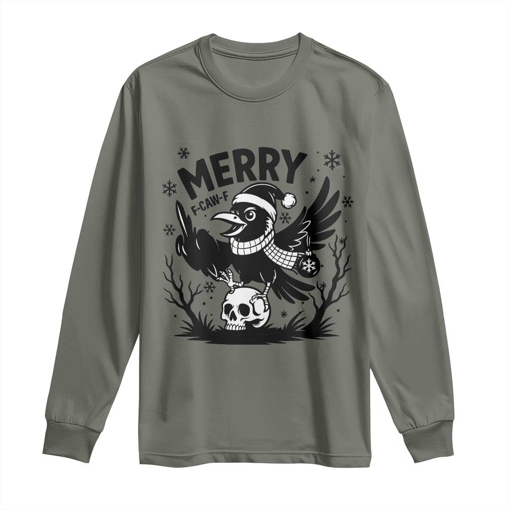Merry F Caw F Christmas Raven Long Sleeve Shirt Funny Holiday Gift - Wonder Print Shop