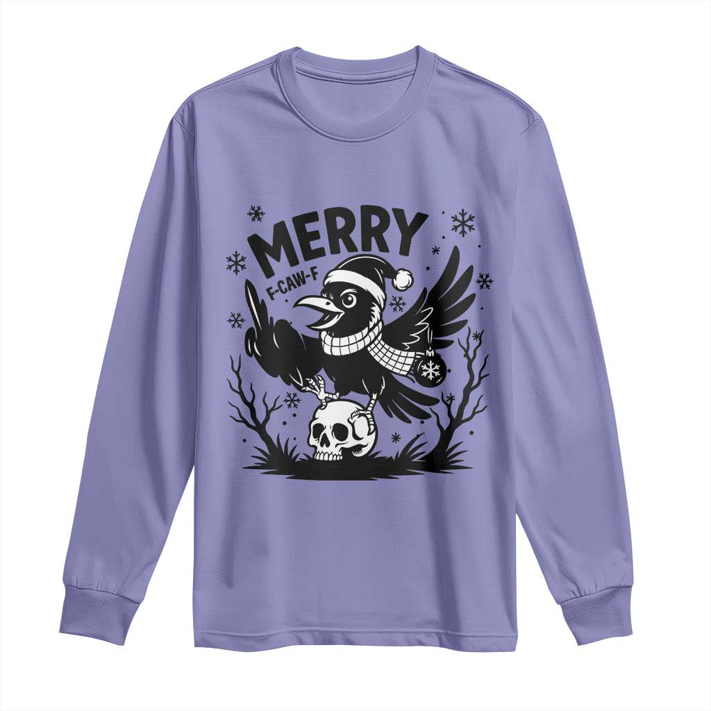 Merry F Caw F Christmas Raven Long Sleeve Shirt Funny Holiday Gift - Wonder Print Shop