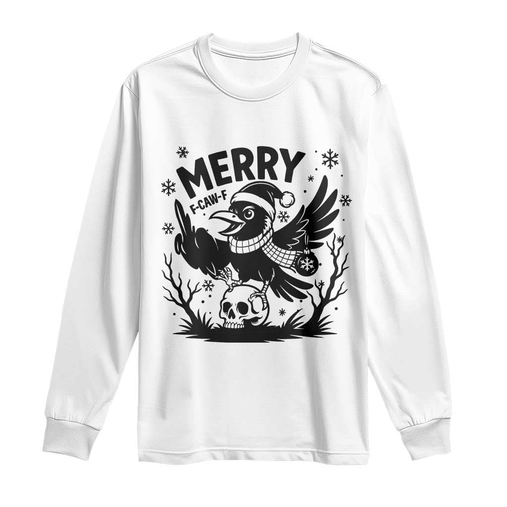 Merry F Caw F Christmas Raven Long Sleeve Shirt Funny Holiday Gift - Wonder Print Shop