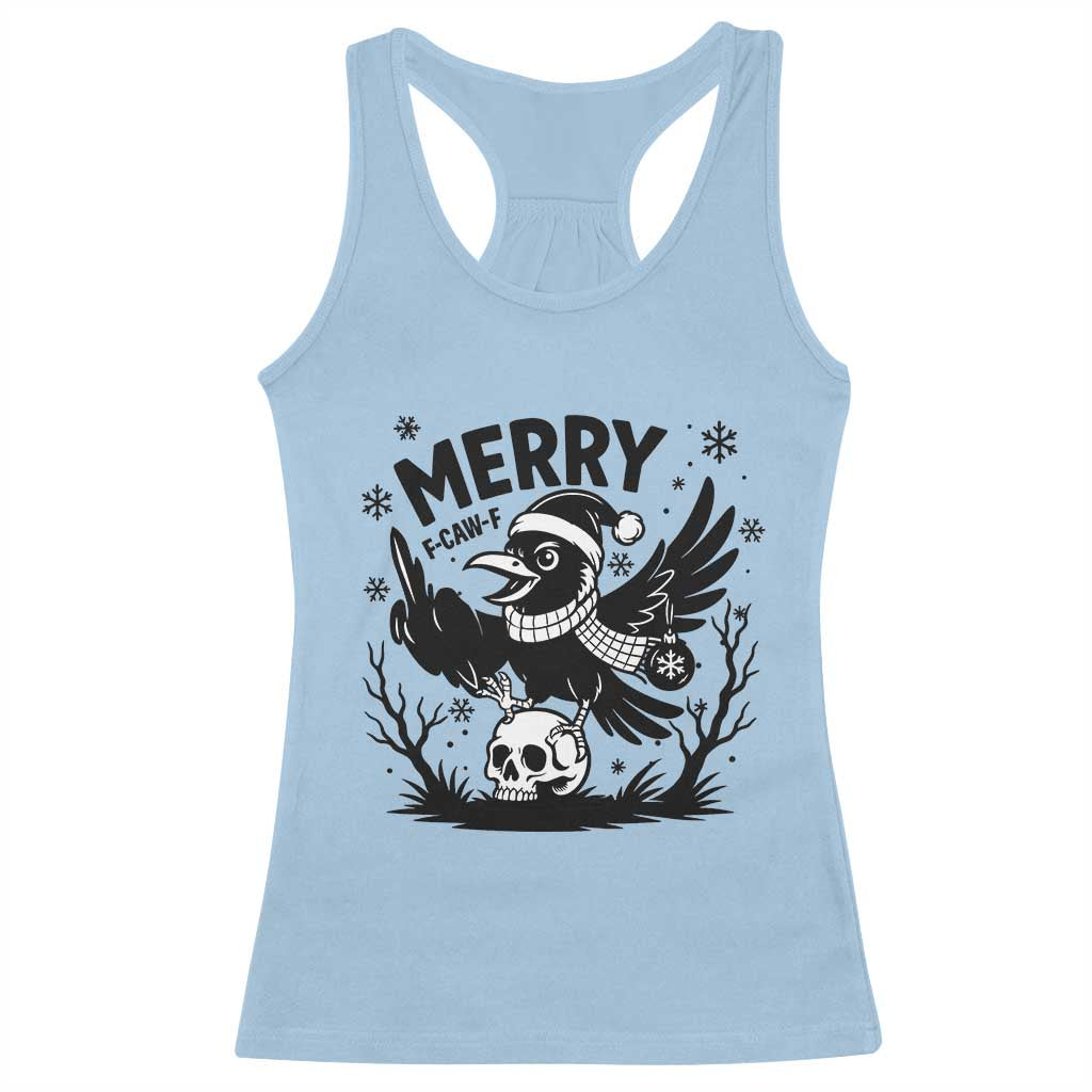 Merry F Caw F Christmas Raven Racerback Tank Top Funny Holiday Gift - Wonder Print Shop