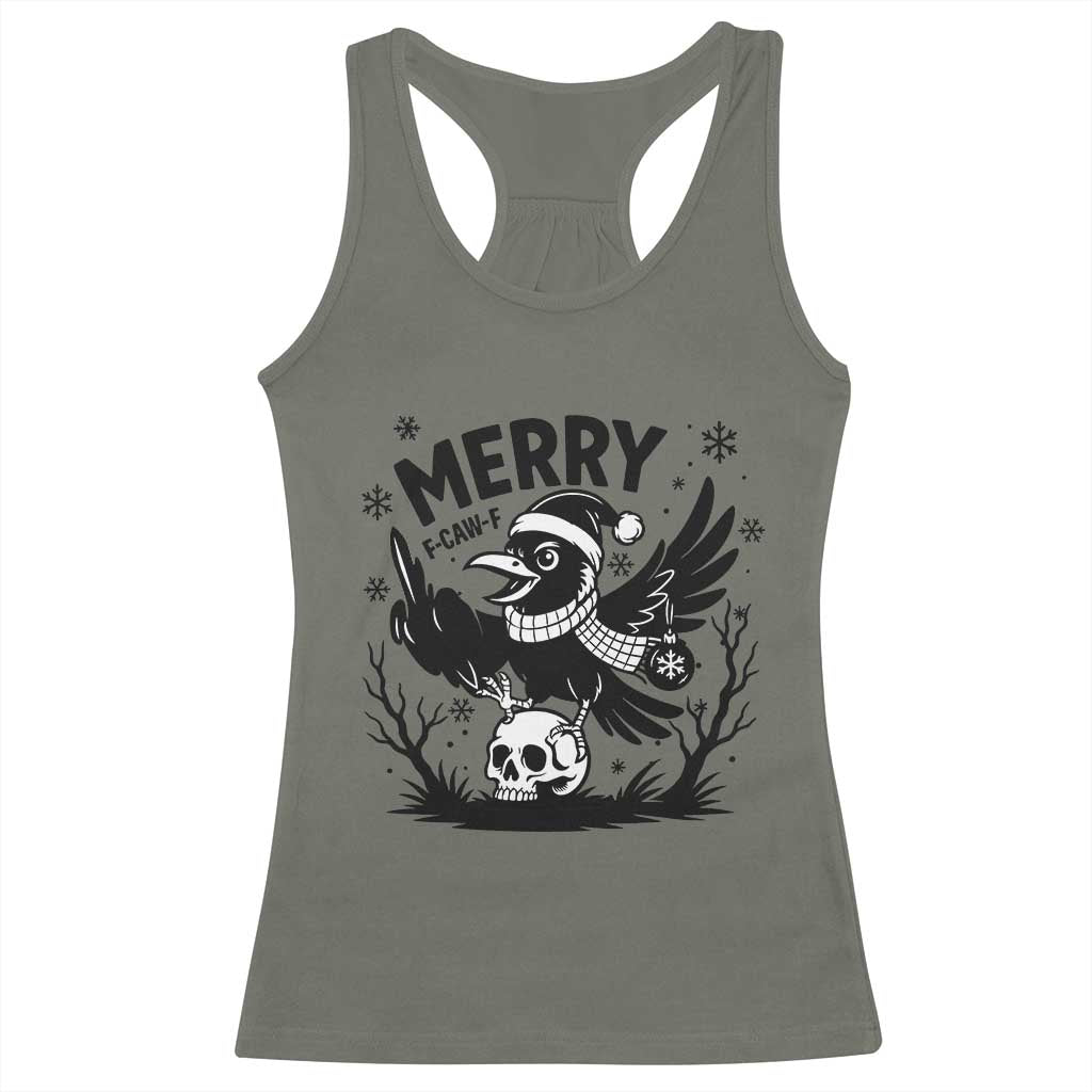 Merry F Caw F Christmas Raven Racerback Tank Top Funny Holiday Gift - Wonder Print Shop