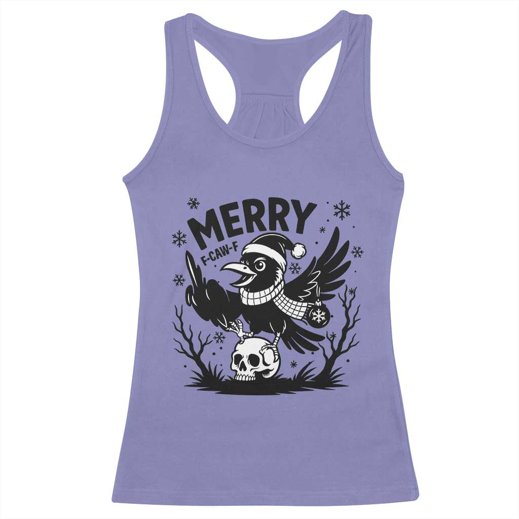 Merry F Caw F Christmas Raven Racerback Tank Top Funny Holiday Gift - Wonder Print Shop