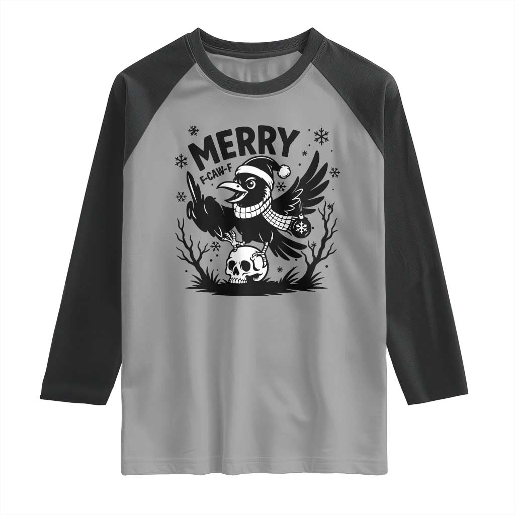 Merry F Caw F Christmas Raven Raglan Shirt Funny Holiday Gift - Wonder Print Shop