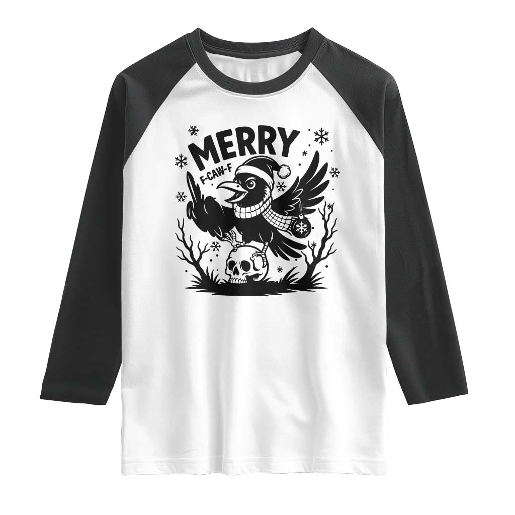 Merry F Caw F Christmas Raven Raglan Shirt Funny Holiday Gift - Wonder Print Shop