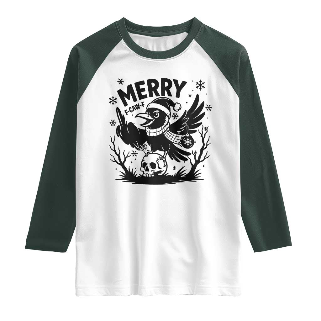 Merry F Caw F Christmas Raven Raglan Shirt Funny Holiday Gift - Wonder Print Shop