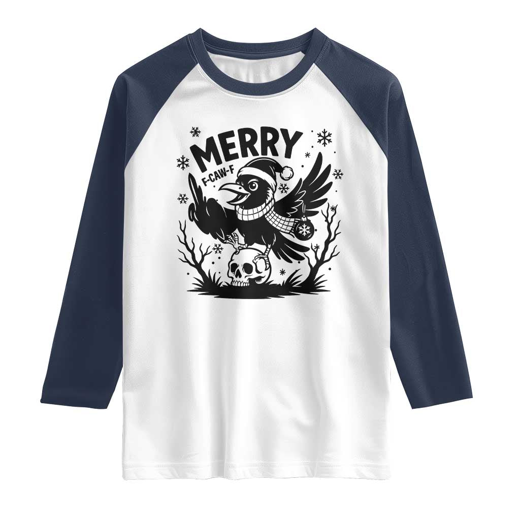 Merry F Caw F Christmas Raven Raglan Shirt Funny Holiday Gift - Wonder Print Shop