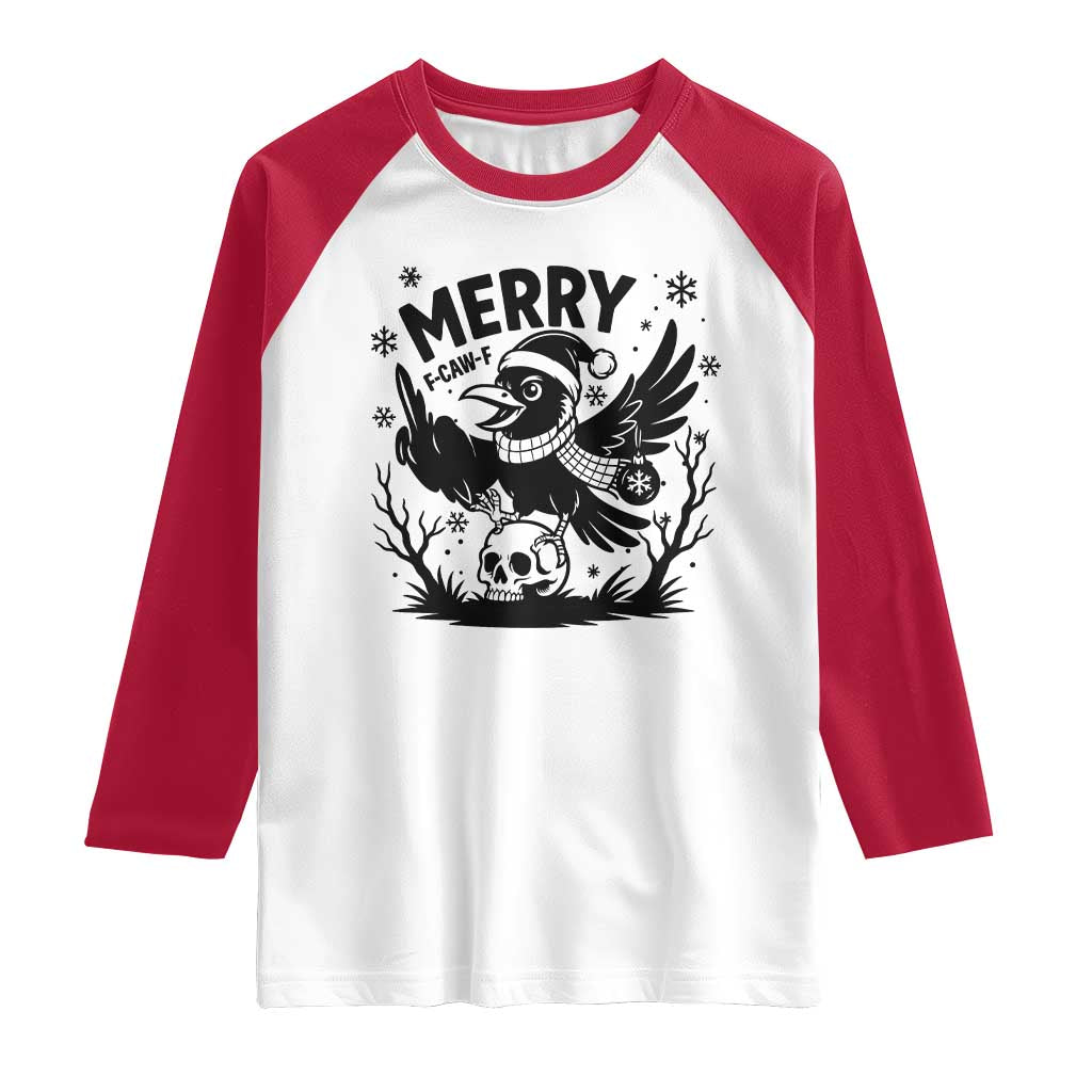 Merry F Caw F Christmas Raven Raglan Shirt Funny Holiday Gift - Wonder Print Shop