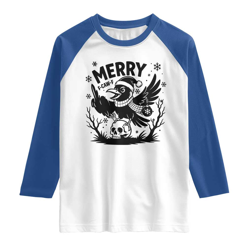 Merry F Caw F Christmas Raven Raglan Shirt Funny Holiday Gift - Wonder Print Shop