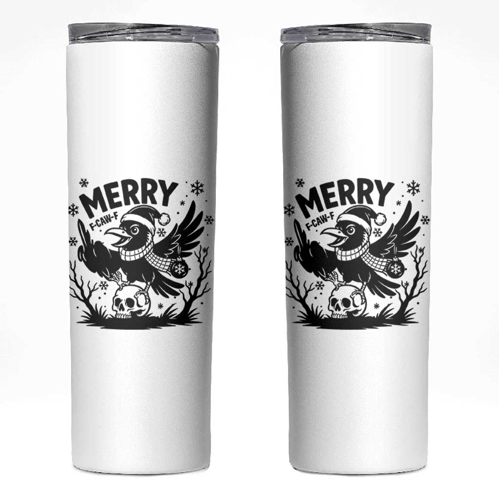 Merry F Caw F Christmas Raven Skinny Tumbler Funny Holiday Gift - Wonder Print Shop