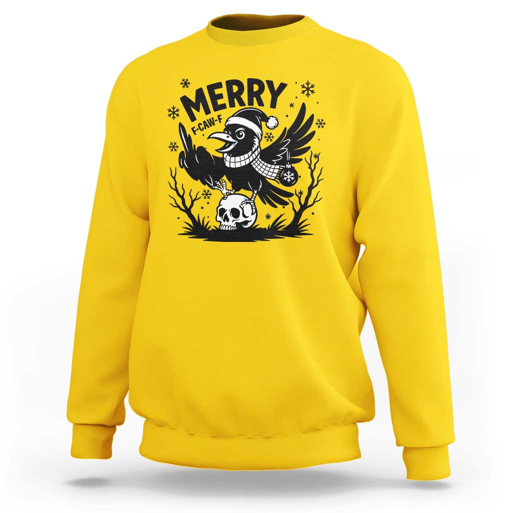 Merry F Caw F Christmas Raven Sweatshirt Funny Holiday Gift - Wonder Print Shop