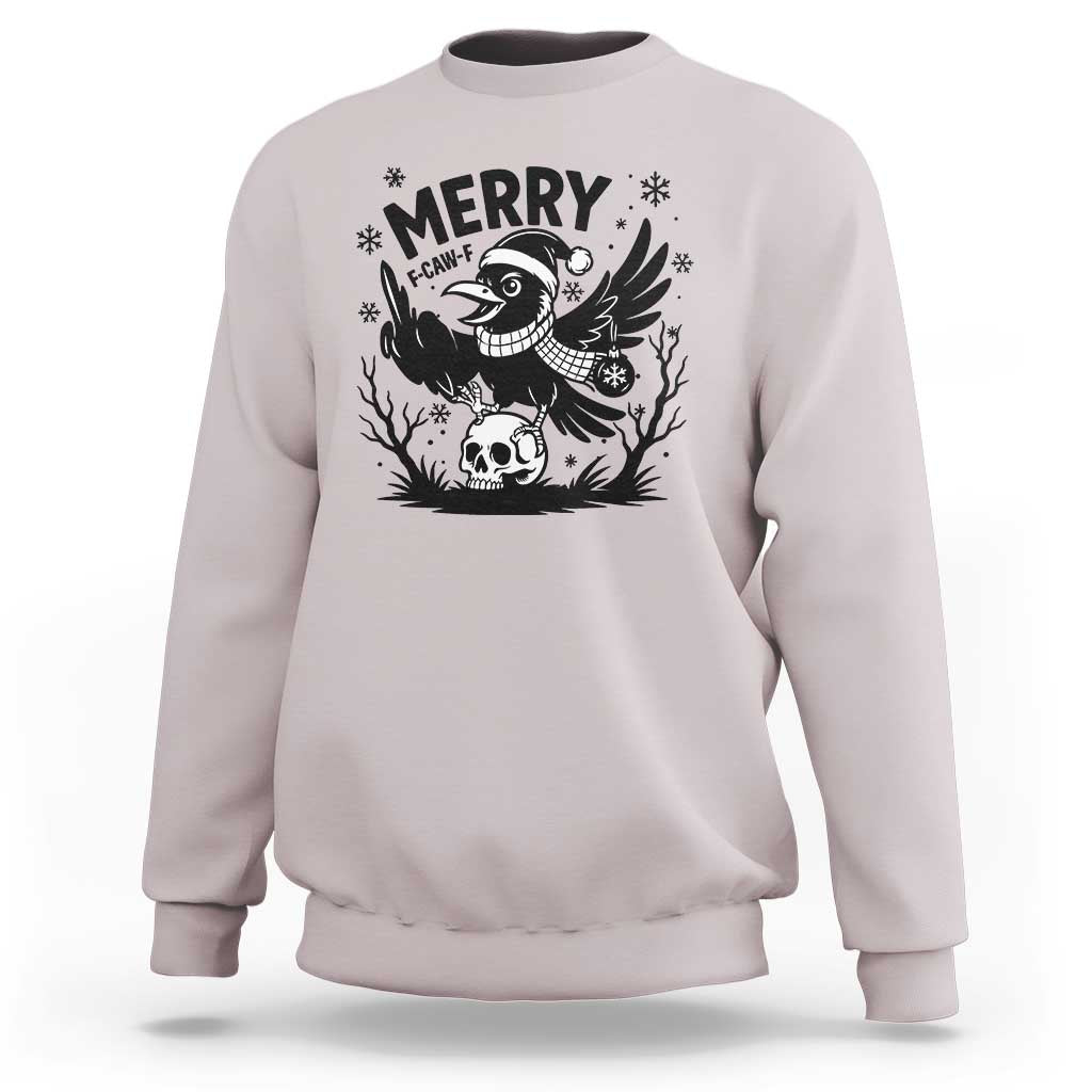 Merry F Caw F Christmas Raven Sweatshirt Funny Holiday Gift - Wonder Print Shop
