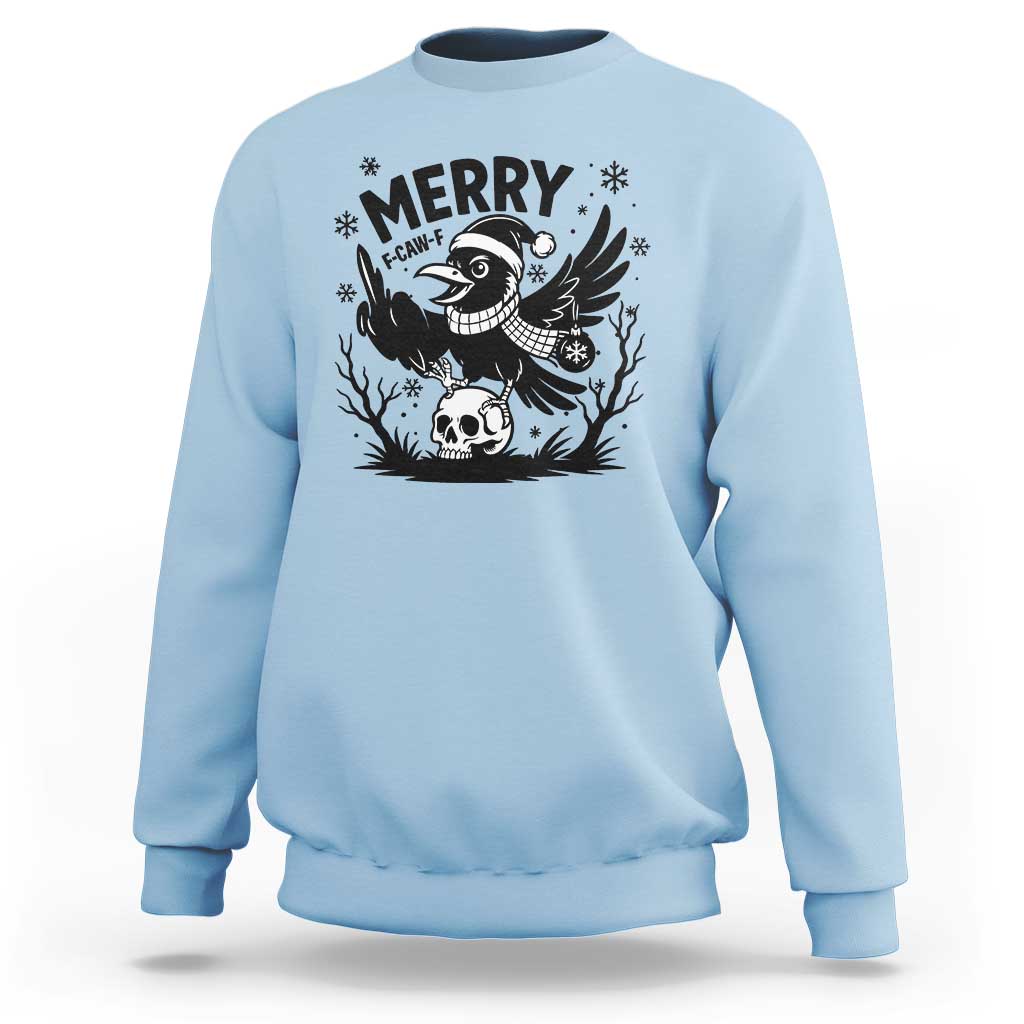 Merry F Caw F Christmas Raven Sweatshirt Funny Holiday Gift - Wonder Print Shop