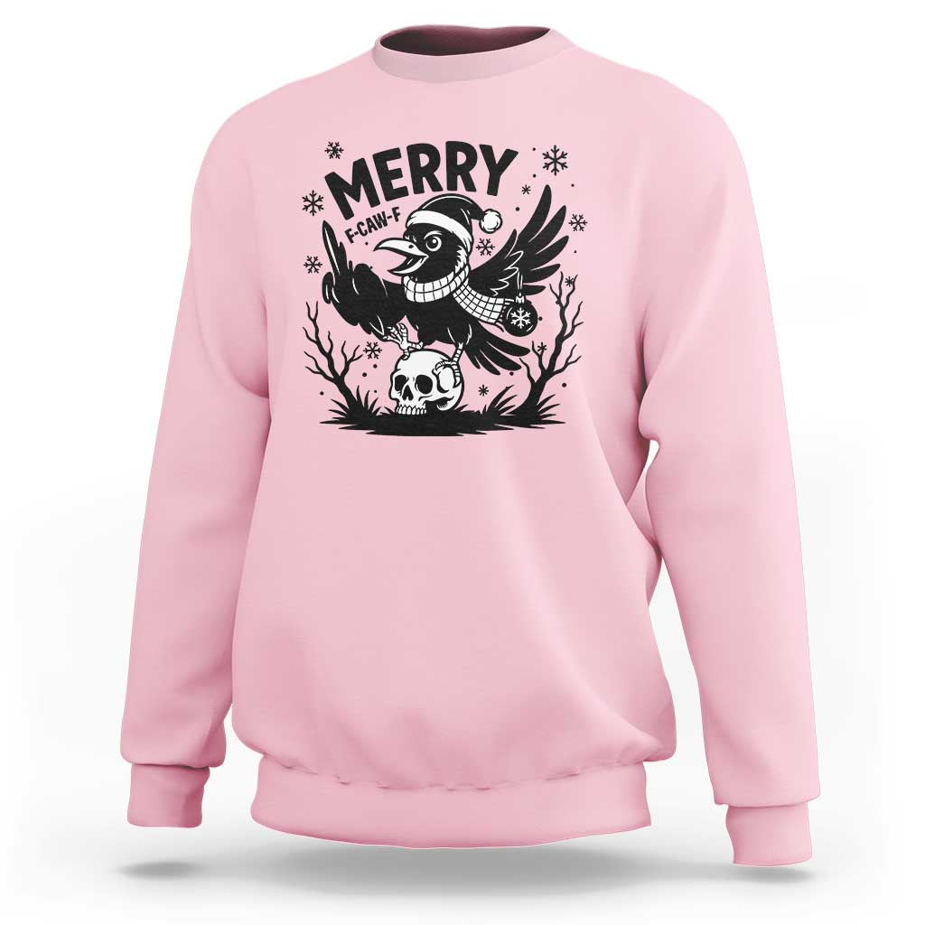 Merry F Caw F Christmas Raven Sweatshirt Funny Holiday Gift - Wonder Print Shop