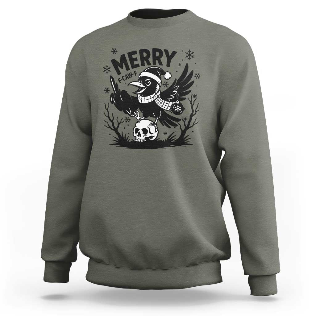 Merry F Caw F Christmas Raven Sweatshirt Funny Holiday Gift - Wonder Print Shop