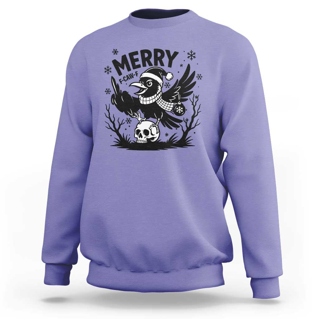 Merry F Caw F Christmas Raven Sweatshirt Funny Holiday Gift - Wonder Print Shop