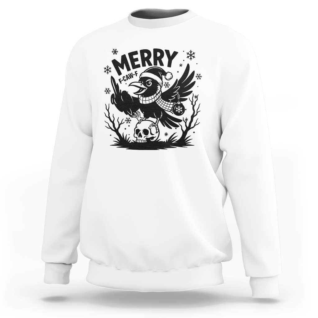 Merry F Caw F Christmas Raven Sweatshirt Funny Holiday Gift - Wonder Print Shop