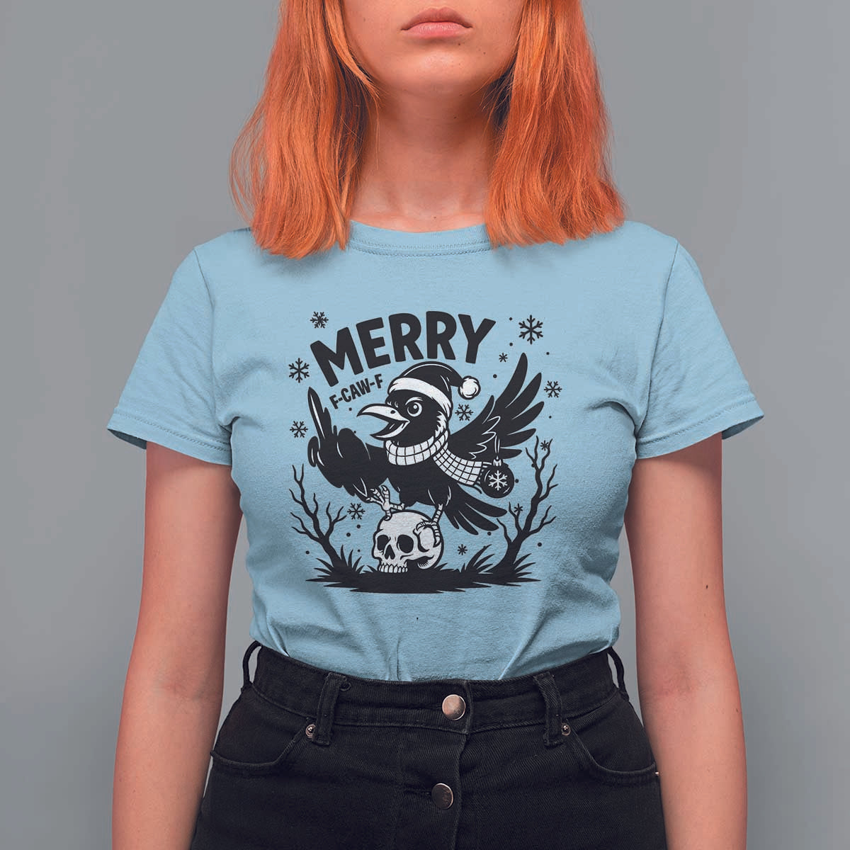 Merry F Caw F Christmas Raven T Shirt For Women Funny Holiday Gift - Wonder Print Shop