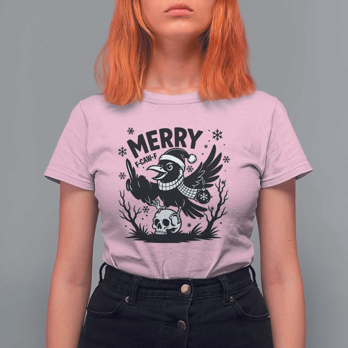 Merry F Caw F Christmas Raven T Shirt For Women Funny Holiday Gift - Wonder Print Shop