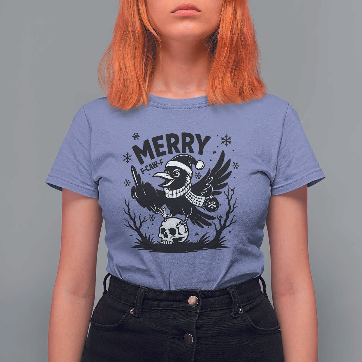Merry F Caw F Christmas Raven T Shirt For Women Funny Holiday Gift - Wonder Print Shop