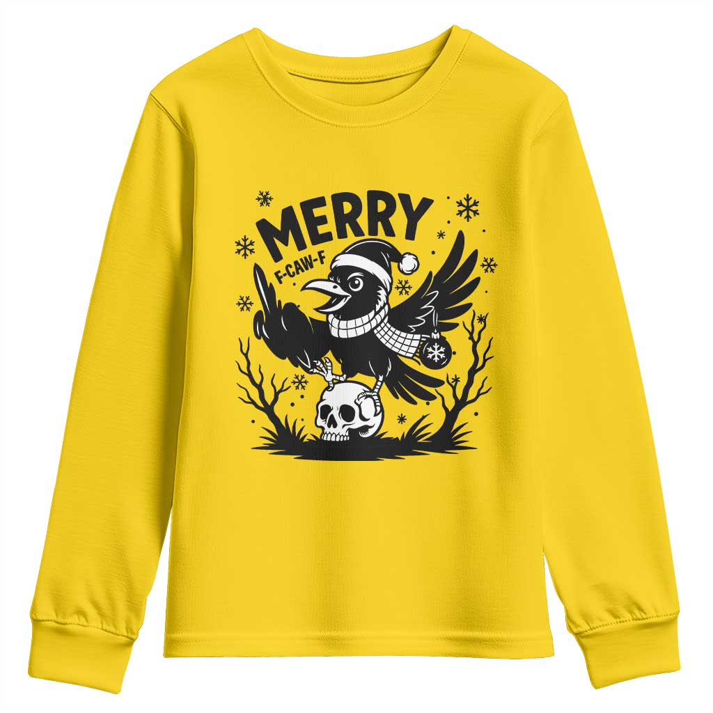Merry F Caw F Christmas Raven Youth Sweatshirt Funny Holiday Gift - Wonder Print Shop