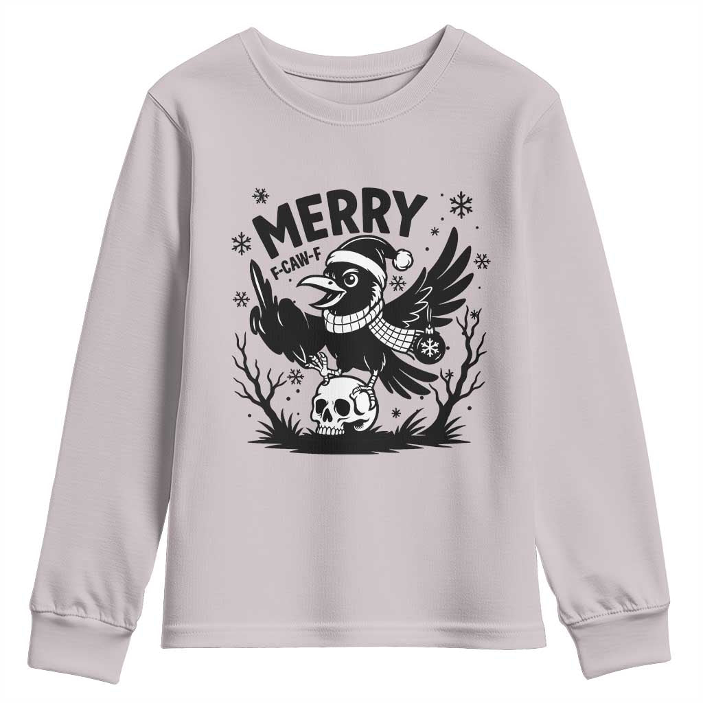 Merry F Caw F Christmas Raven Youth Sweatshirt Funny Holiday Gift - Wonder Print Shop