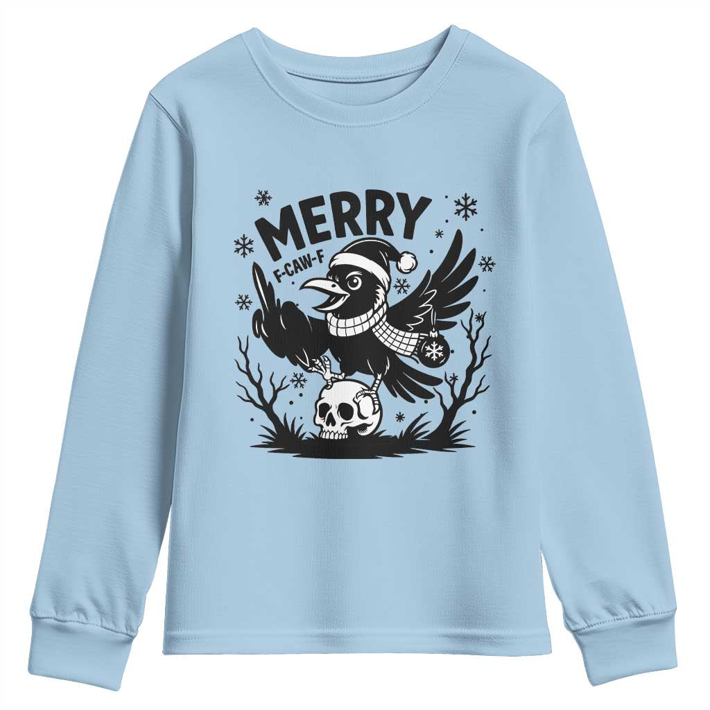 Merry F Caw F Christmas Raven Youth Sweatshirt Funny Holiday Gift - Wonder Print Shop