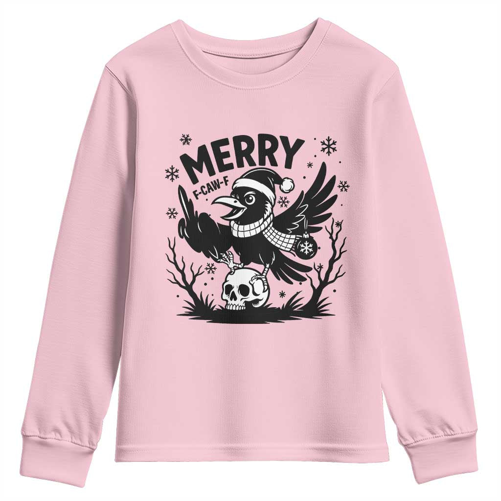 Merry F Caw F Christmas Raven Youth Sweatshirt Funny Holiday Gift - Wonder Print Shop
