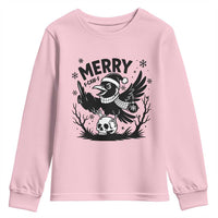 Merry F Caw F Christmas Raven Youth Sweatshirt Funny Holiday Gift - Wonder Print Shop