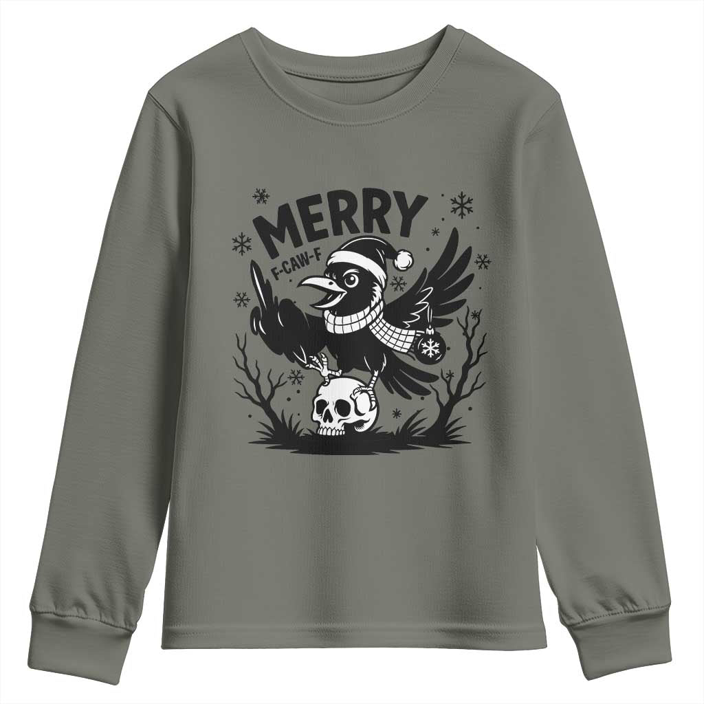 Merry F Caw F Christmas Raven Youth Sweatshirt Funny Holiday Gift - Wonder Print Shop