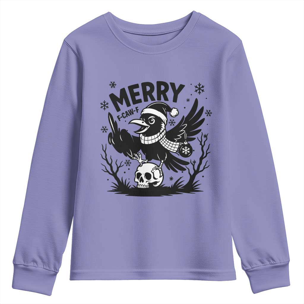 Merry F Caw F Christmas Raven Youth Sweatshirt Funny Holiday Gift - Wonder Print Shop