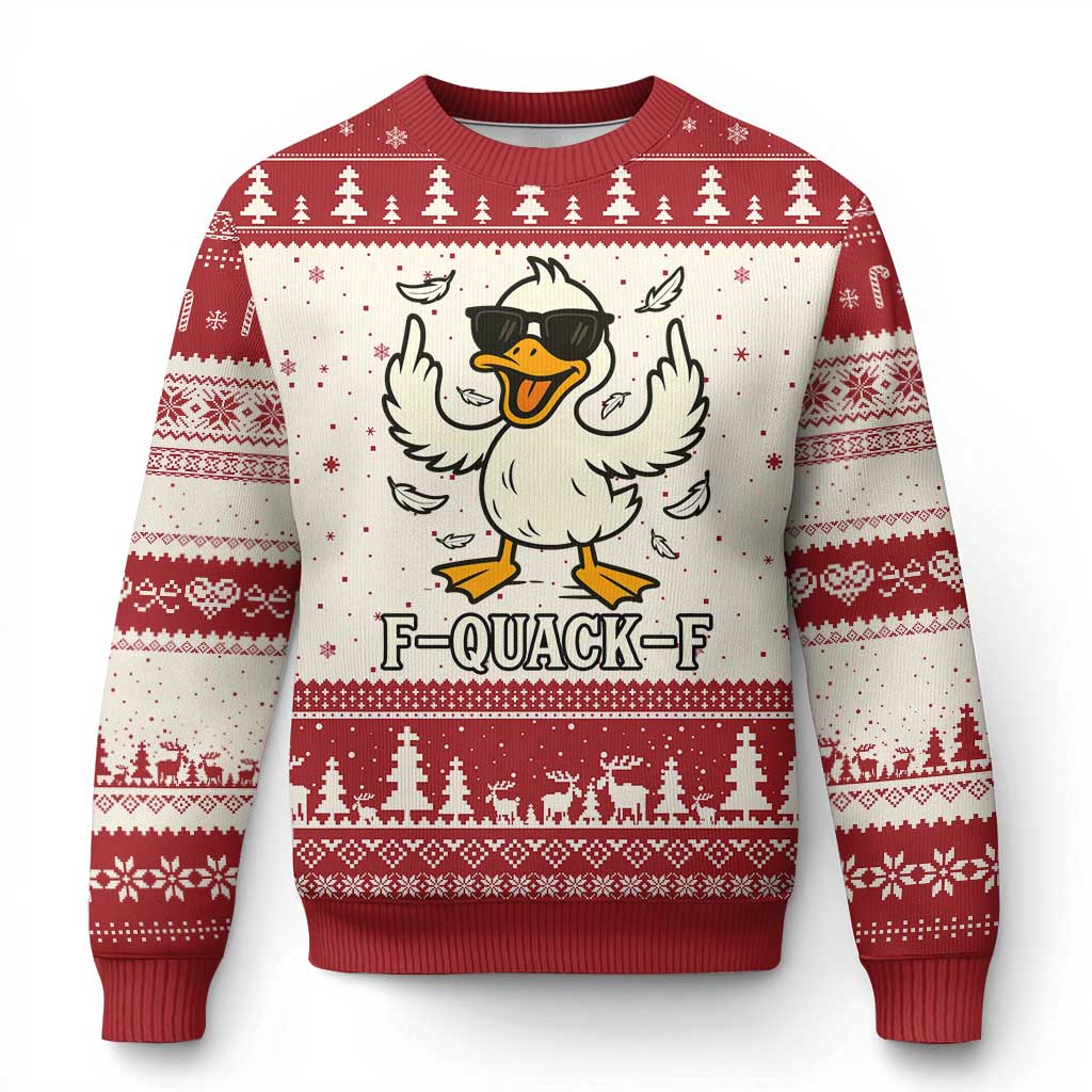 Funny F Quack F Silly Duck Sarcastic Joke Gift Ugly Christmas Sweater - Wonder Print Shop