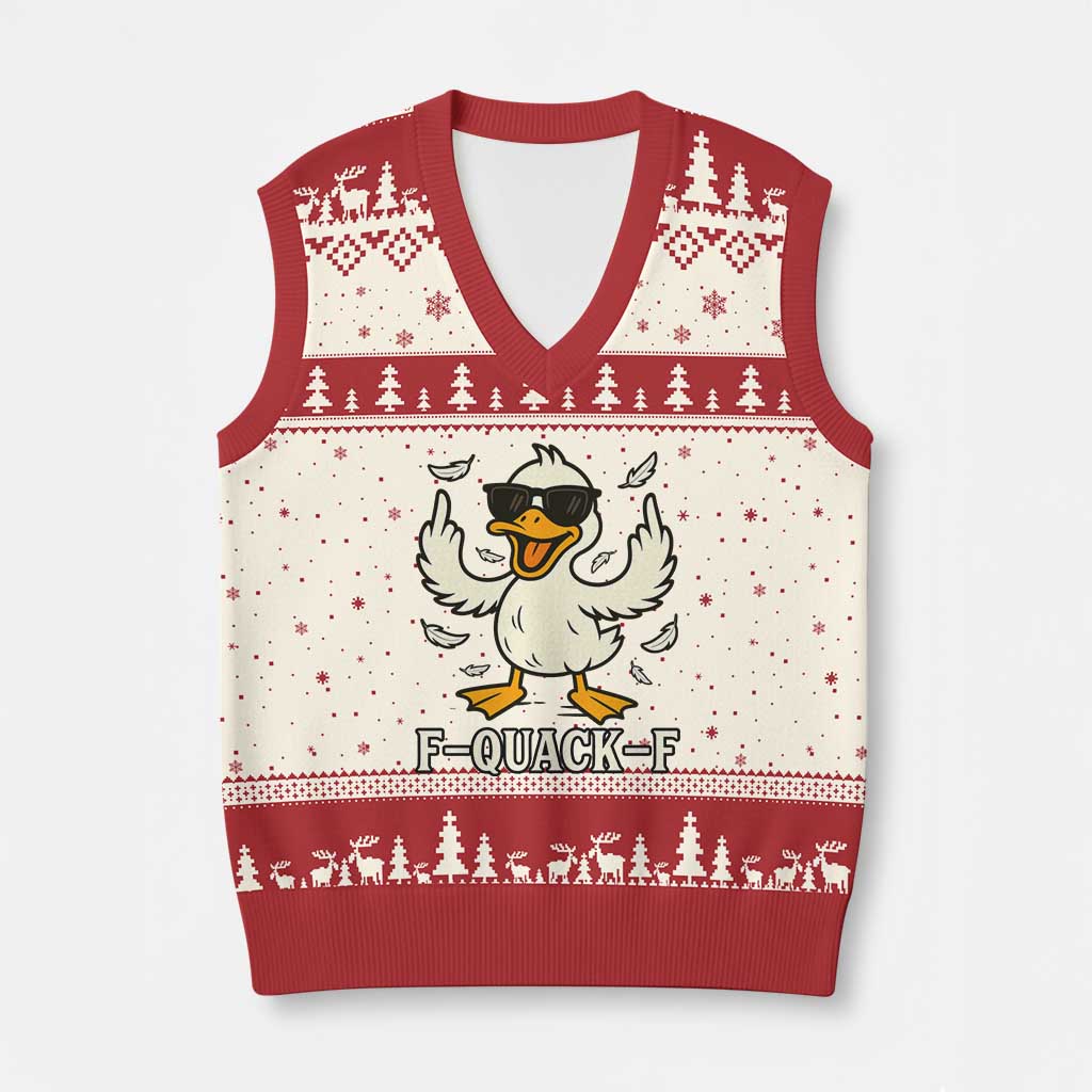 Funny F Quack F Silly Duck Sarcastic Joke Gift V-Neck Knit Sweater Vest - Wonder Print Shop