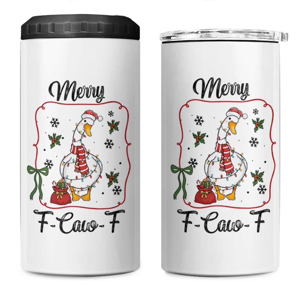 Merry F Caw F Duck Sarcastic Joke Gift 4 in 1 Can Cooler Tumbler Funny Christmas Gift - Wonder Print Shop