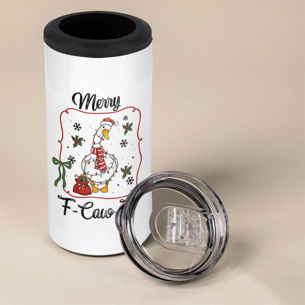 Merry F Caw F Duck Sarcastic Joke Gift 4 in 1 Can Cooler Tumbler Funny Christmas Gift - Wonder Print Shop