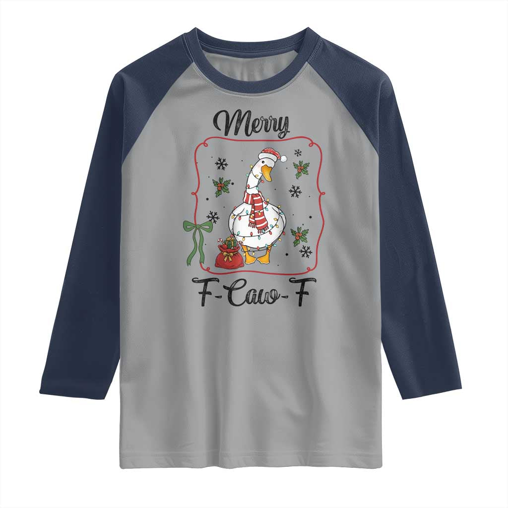 Merry F Caw F Duck Sarcastic Joke Gift Raglan Shirt Funny Christmas Gift - Wonder Print Shop