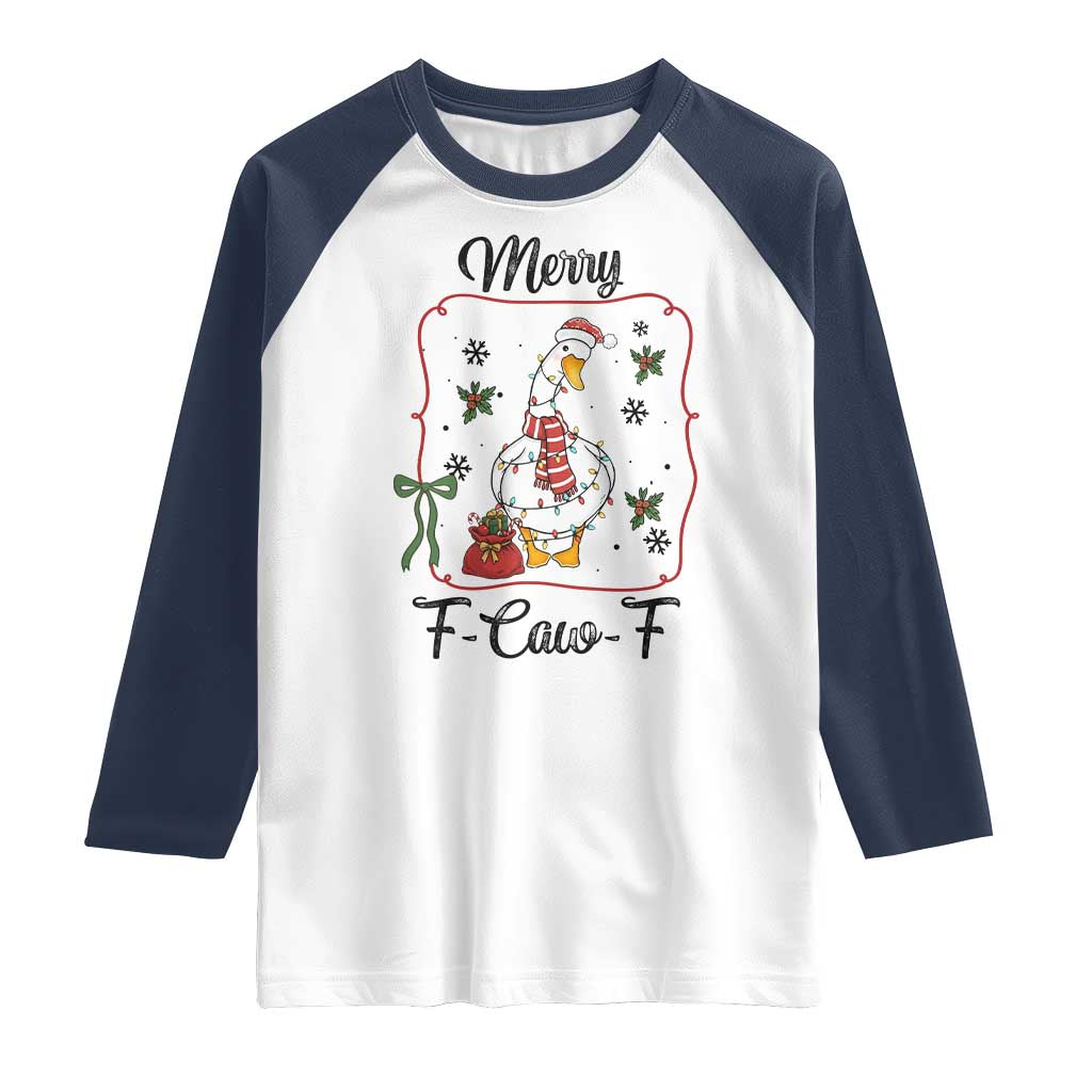 Merry F Caw F Duck Sarcastic Joke Gift Raglan Shirt Funny Christmas Gift - Wonder Print Shop