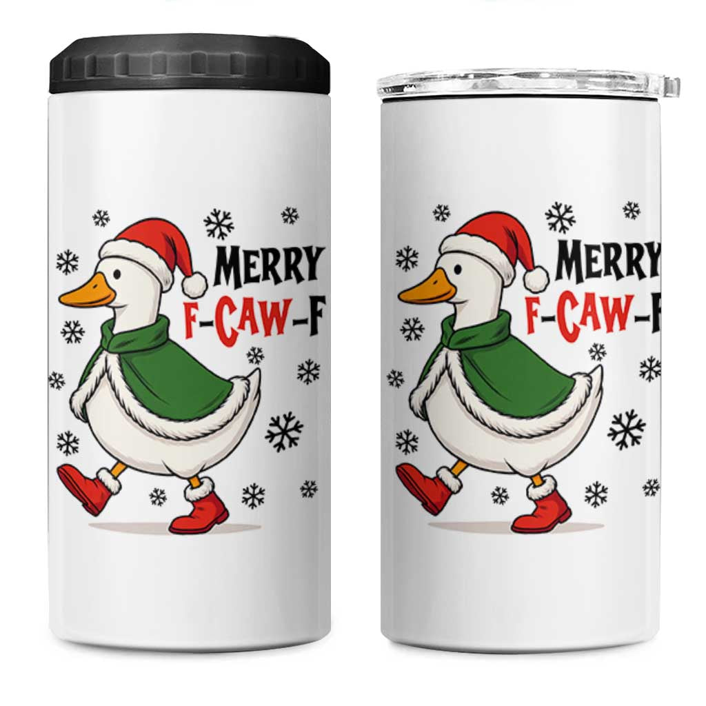Merry F Caw F Duck Lover 4 in 1 Can Cooler Tumbler Funny Christmas Gift - Wonder Print Shop
