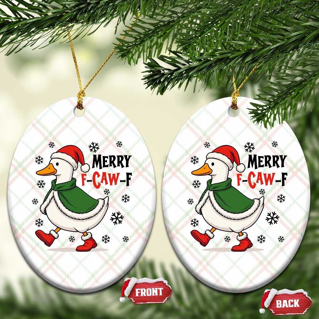 Merry F Caw F Duck Lover Ceramic Ornament Funny Xmas Gift - Wonder Print Shop