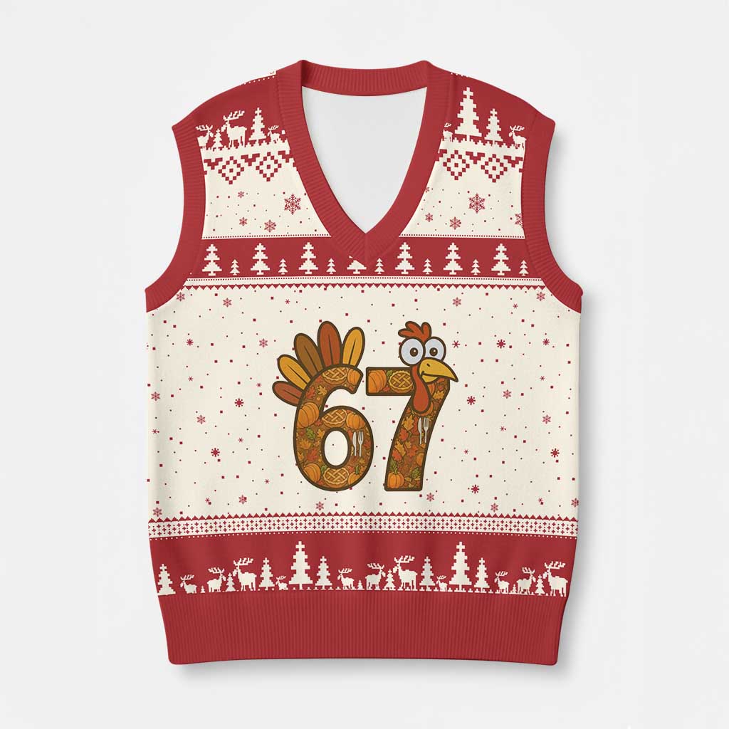 Six And Seven Meme Turkey V-Neck Knit Sweater Vest Funny Thanksgiving Gift - Wonder Print Shop