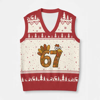 Six And Seven Meme Turkey V-Neck Knit Sweater Vest Funny Thanksgiving Gift - Wonder Print Shop