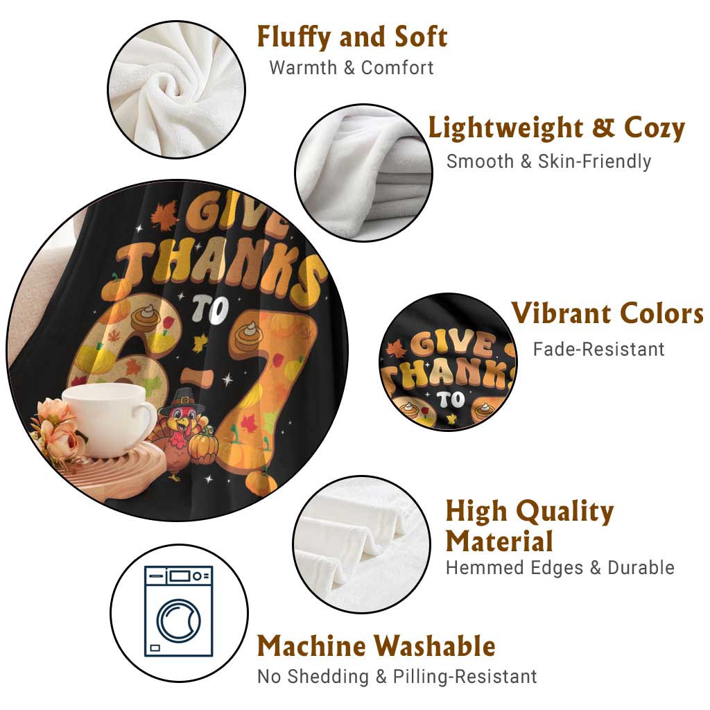 Give Thanks To 67 Throw Blanket Funny Brainrot Six Seven Meme Thanksgiving Gift - Wonder Print Shop