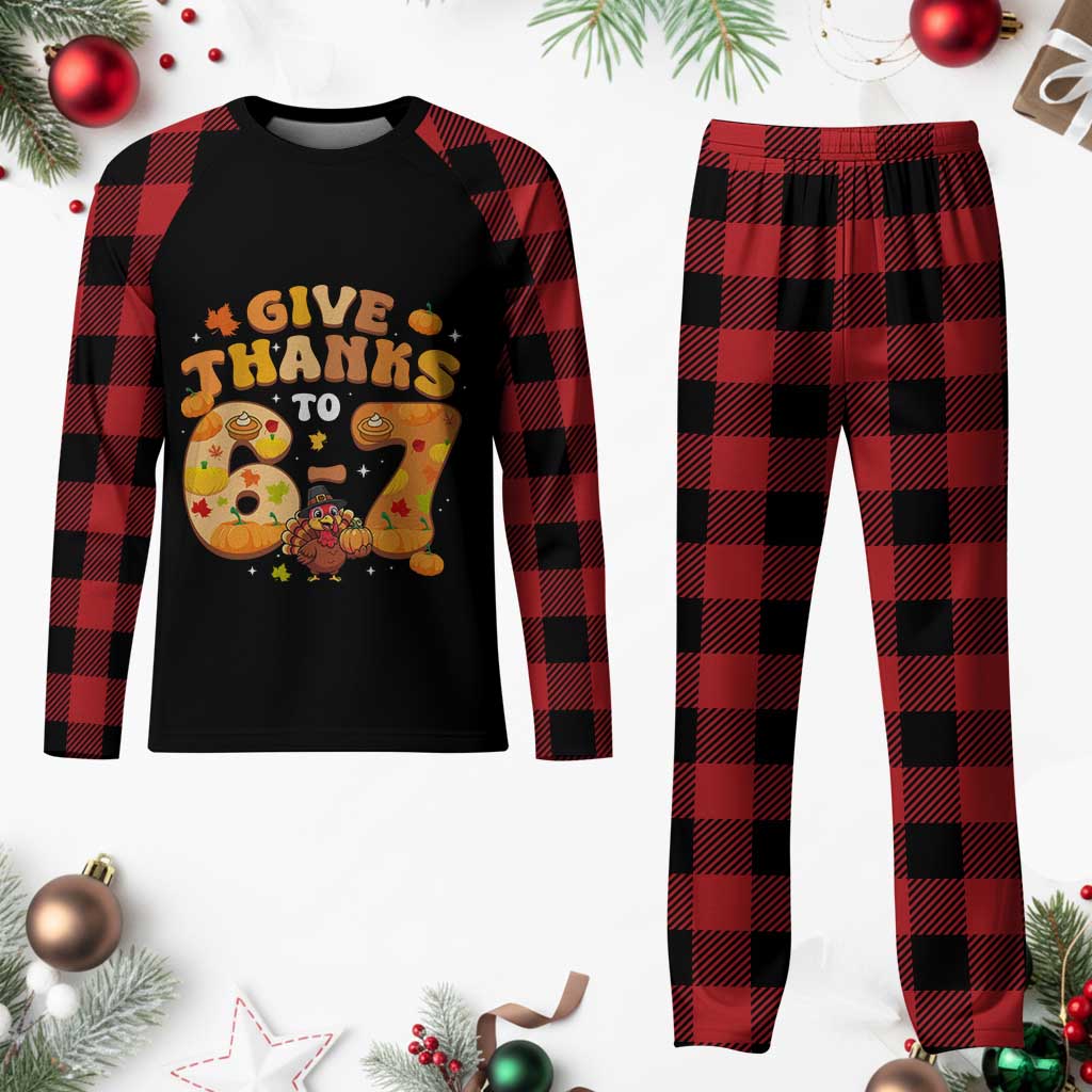 Give Thanks To 67 Plaid Pajama Set Funny Brainrot Six Seven Meme Thanksgiving Gift - Wonder Print Shop