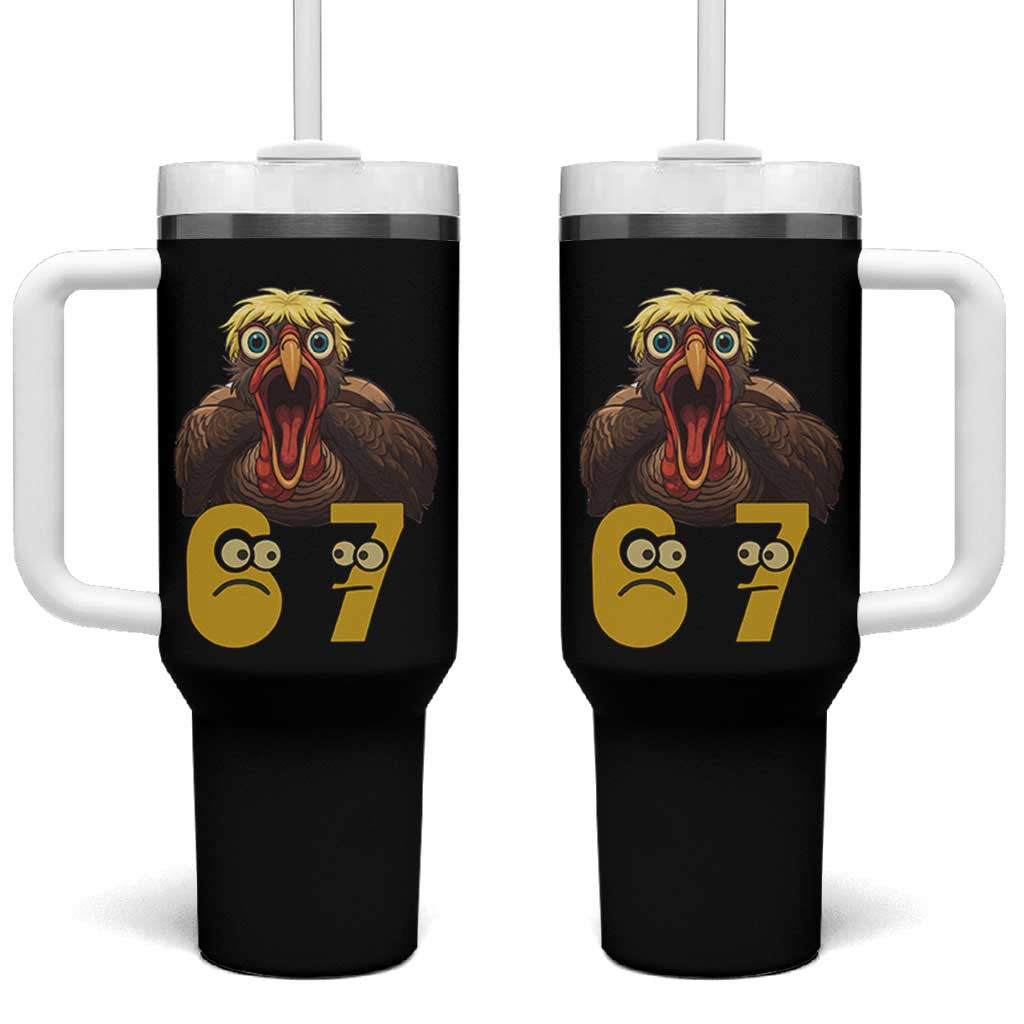 Six Seven Meme Turkey Tumbler With Handle Trending Gen Alpha Thanksgiving Gift - Wonder Print Shop
