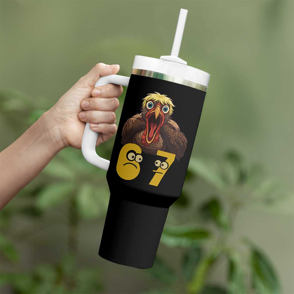 Six Seven Meme Turkey Tumbler With Handle Trending Gen Alpha Thanksgiving Gift - Wonder Print Shop