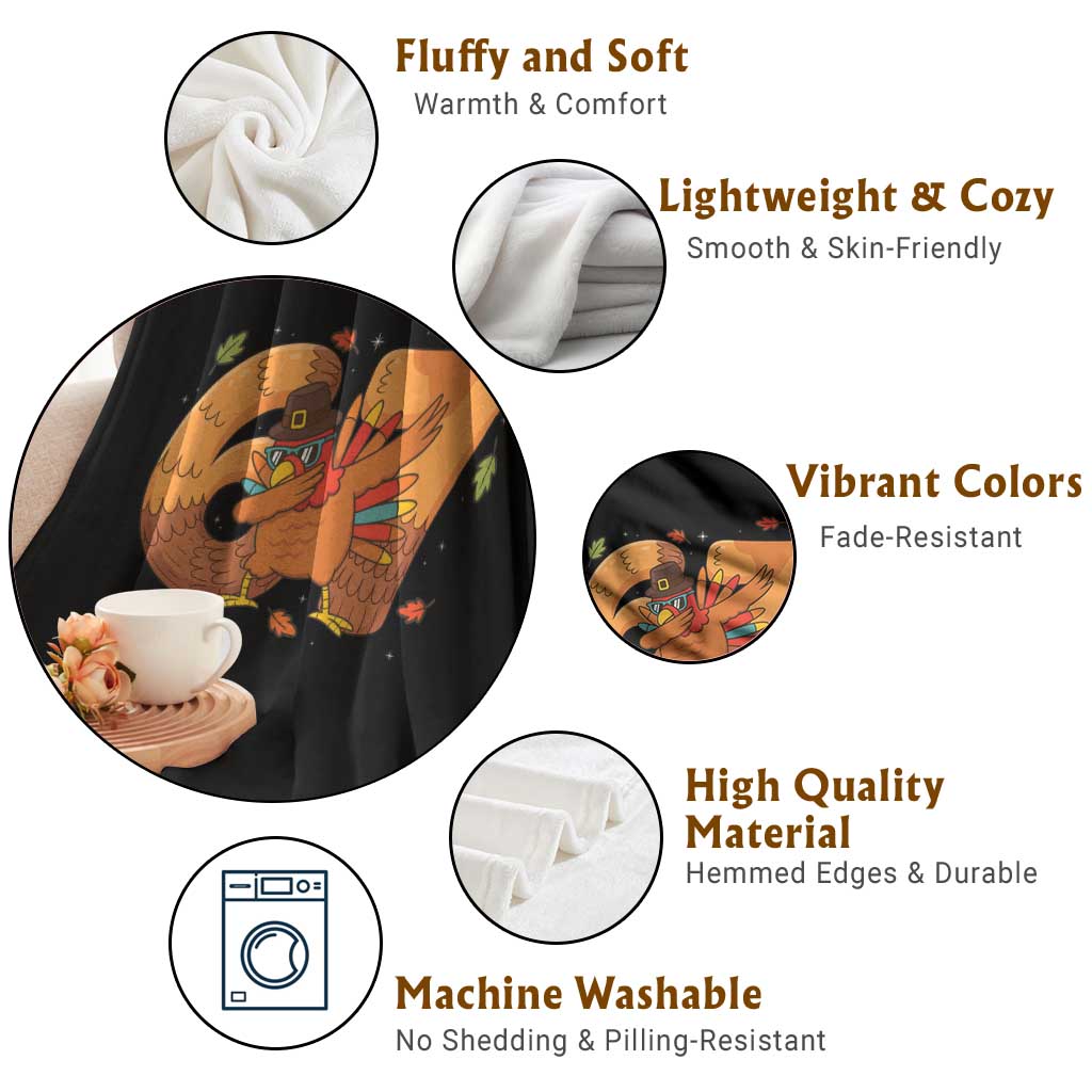 Thanksgiving Turkey Dabbing Throw Blanket Six Seven Meme Trending Gift - Wonder Print Shop