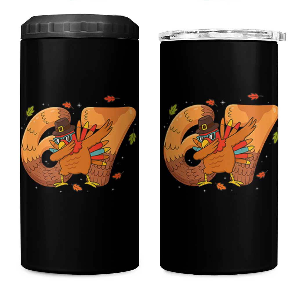 Thanksgiving Turkey Dabbing 4 in 1 Can Cooler Tumbler Six Seven Meme Trending Gift - Wonder Print Shop
